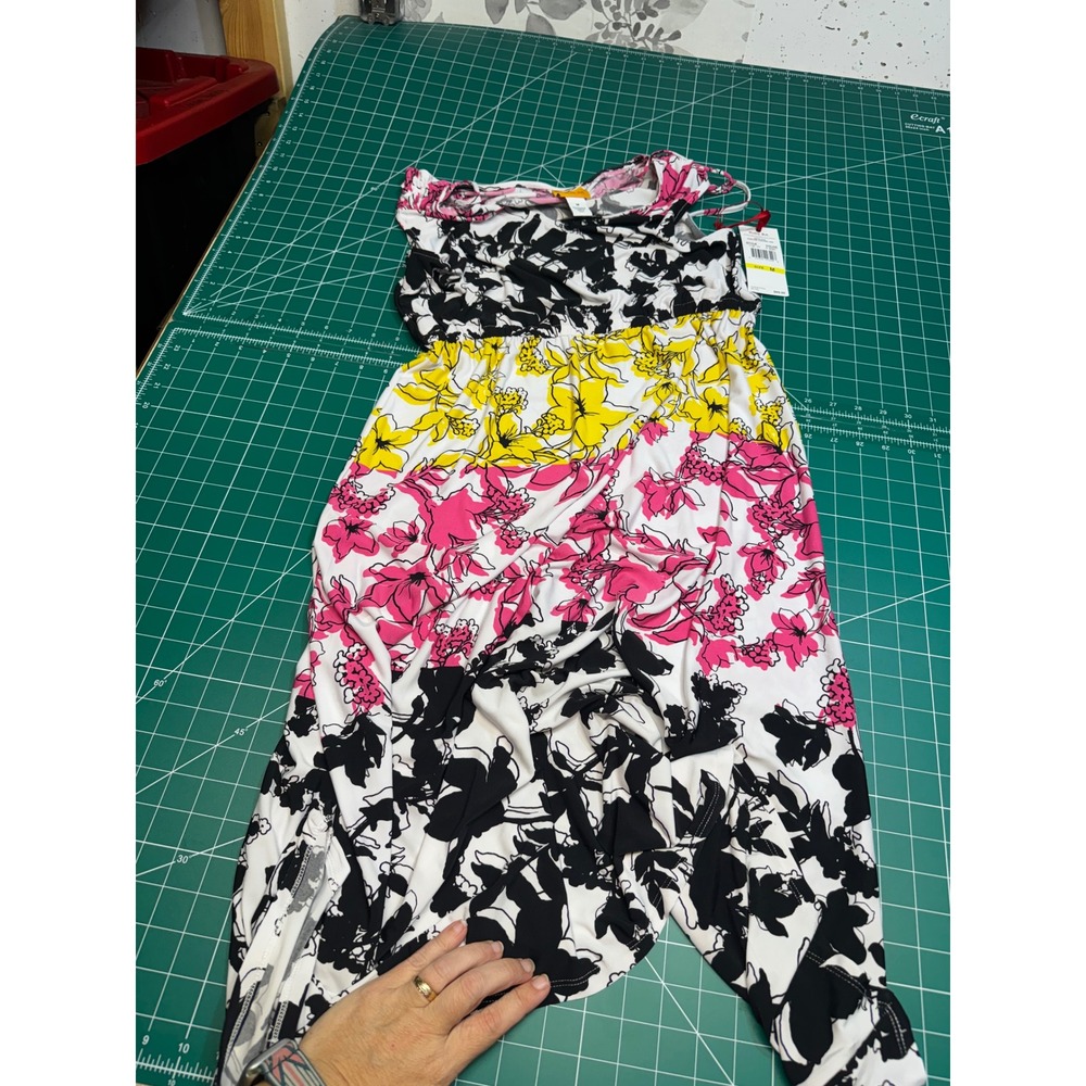Ruby Rd Women Floral Sleeveless Maxi Dress Pink Yellow Black White 17181 Size M